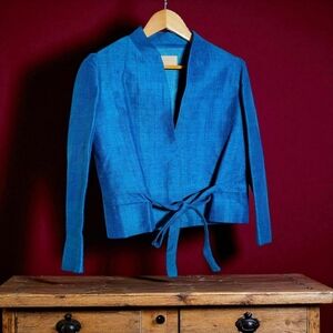 Montessoris Atelier Wakatsuki Sz L Blue Tie-Waist Jacket Handmade